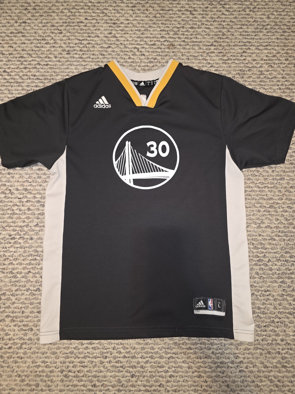 adidas Black and White Basketball Jersey with Gold Trim #30